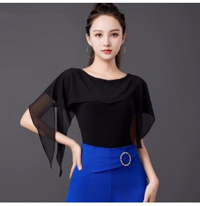 Black red blue fringe Modern Ballroom latin dance tops for women girls GB ballroom shirt blouses Gitba practice performance tops for female